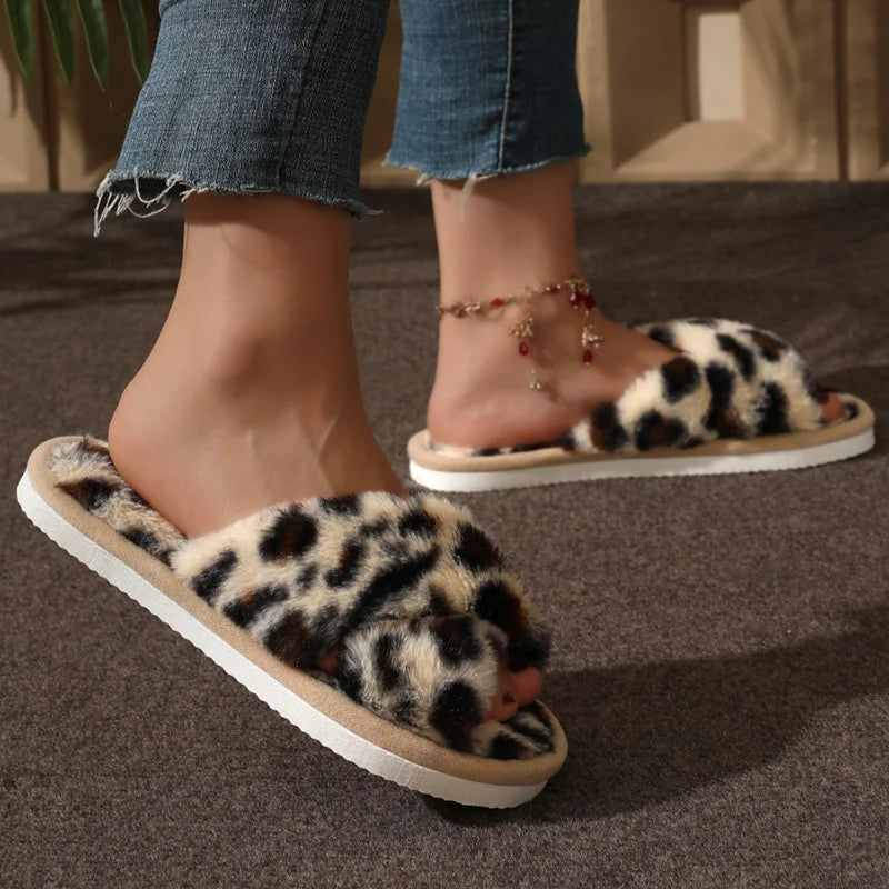DANA Cross Strap Fur Slippers