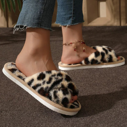 DANA Cross Strap Fur Slippers