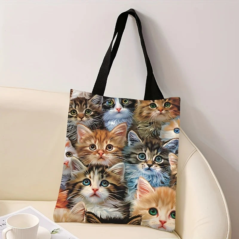Cat printed casual canvas shopping bag