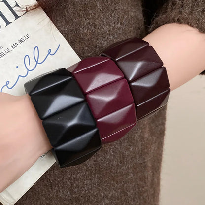 Vintage Solid Square Wide Acrylic Bangles Charm Stretch Resin Cuff Bracelets