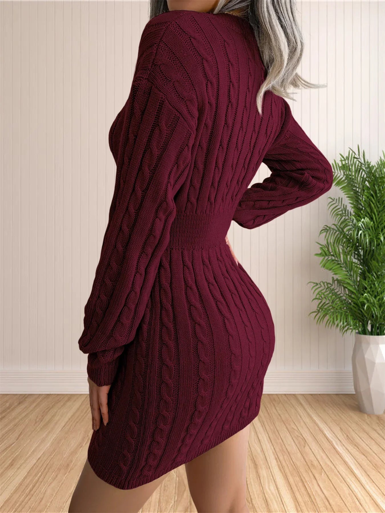 Sweater Cocktail V Neck Knitted Dress