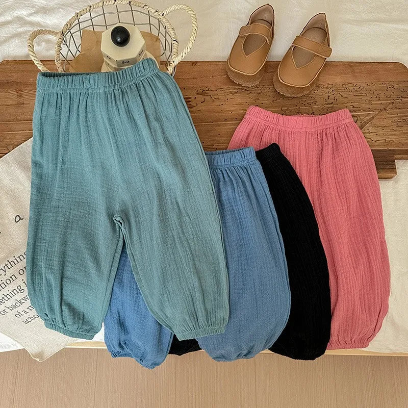 9m-6y Kids Clothing Summer Thin Solid Color Pants