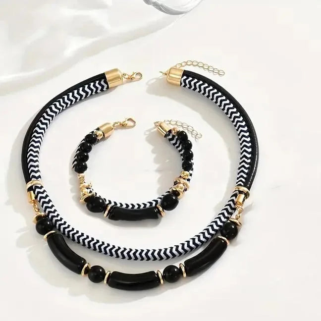 Double Line Metal Tube Exaggerated Necklace Set