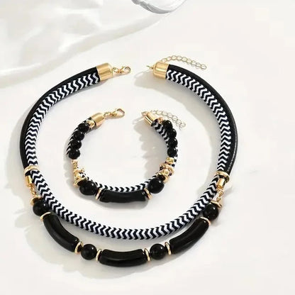 Double Line Metal Tube Exaggerated Necklace Set