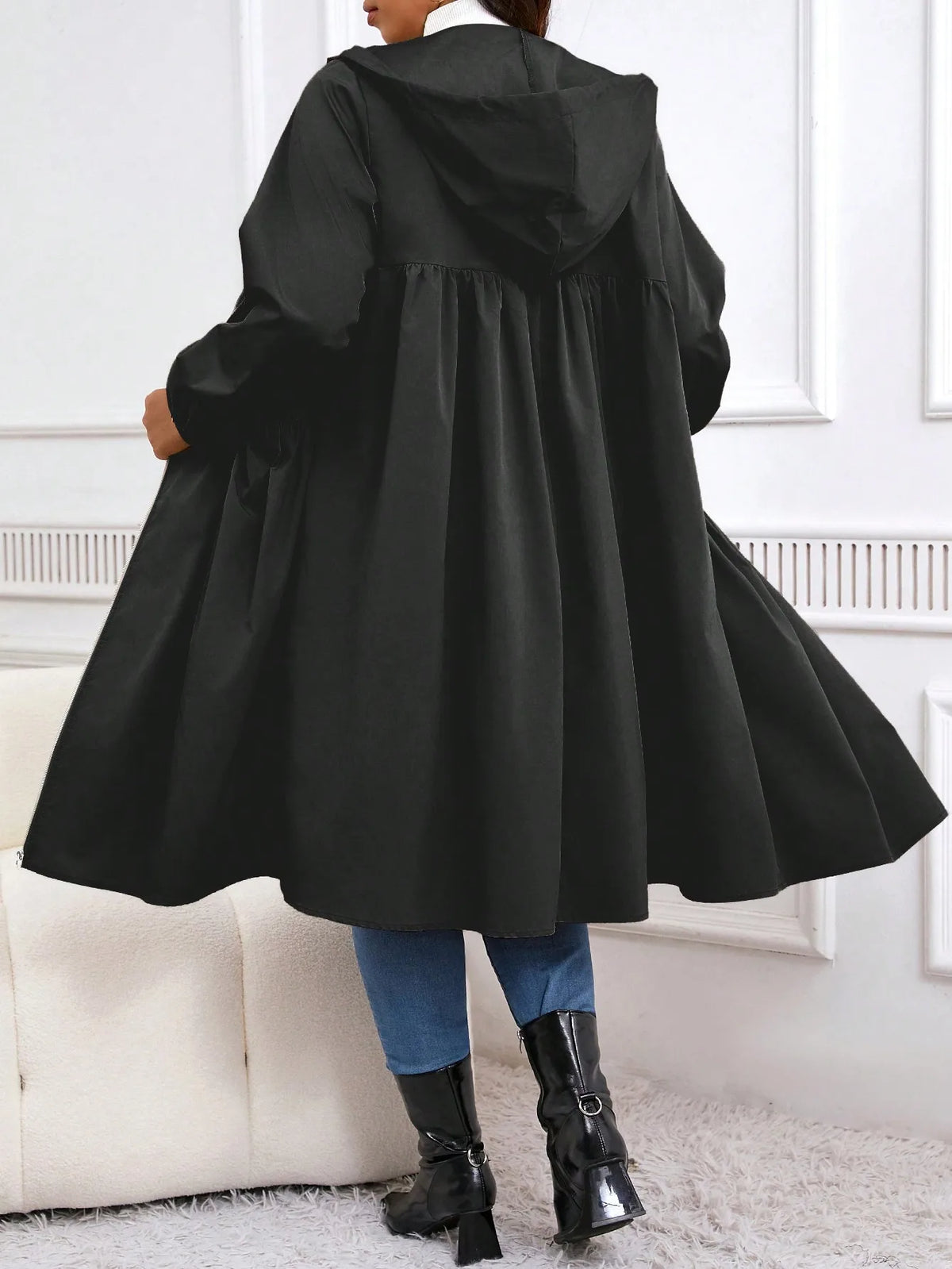 Plus Size Zip Up Hooded Casual Long Sleeve Coat