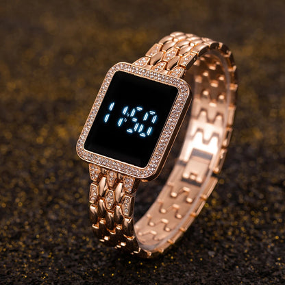 Luxury Rhinestone Digital Steel Electronic Wristwatches