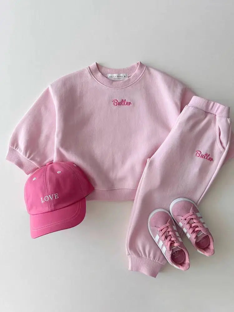 Korean Letter Kids' Cotton Sweater & Pants Set