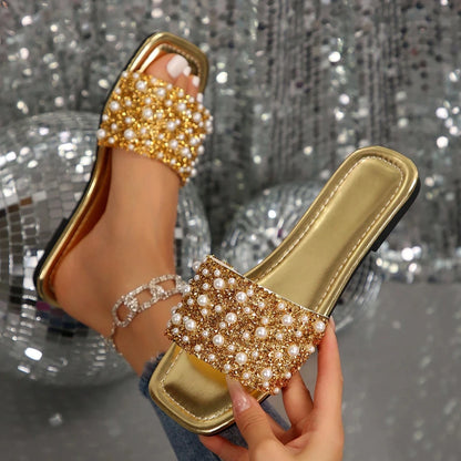Rhinestone Flat Crystal Slippers