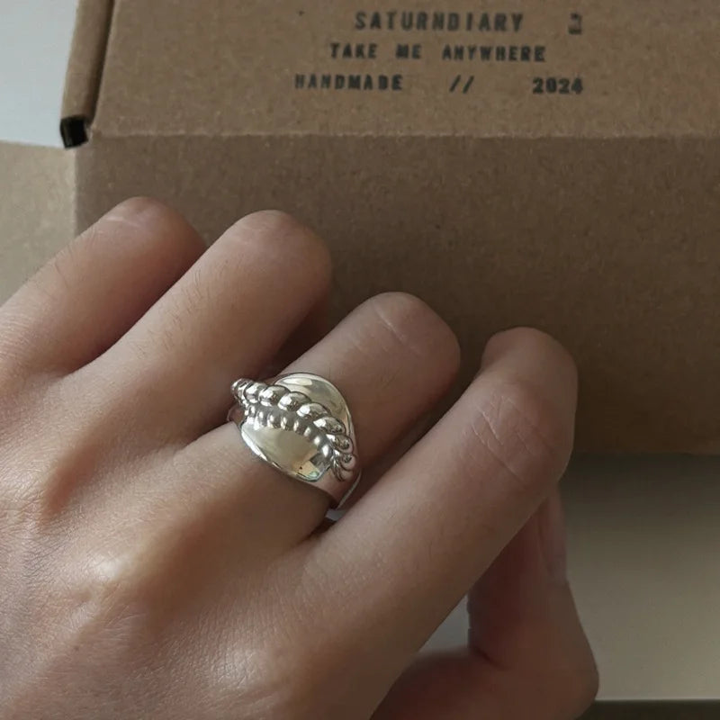 Sam Panda 925 Sterling Silver Simple Vintage Big Ball Ring