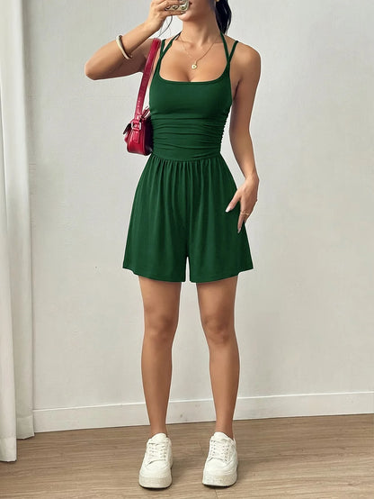 Halter Spaghetti Strap Casual Elastic High Waist Backless Wide Leg Jumpsuits