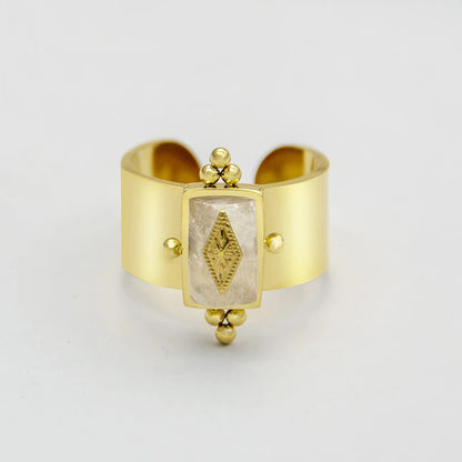 Creative Gold Plated Stainless Steel Simple Geometric Round Natural Stone Ring