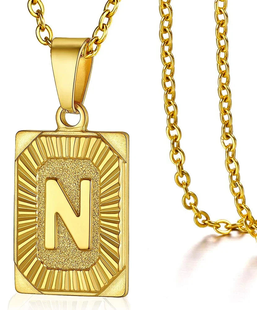 Initial Pendant Stainless Steel Letter Square Necklace