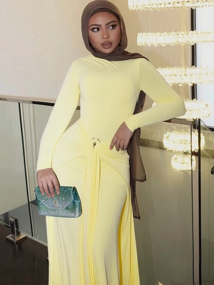 Weird Puss Elegant Maxi Casual Skinny Full Sleeve Long Bodycon Dress