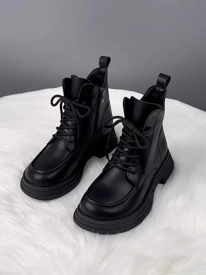 Plush Platform Warm Short Flat Bottom Lace Up Ankle Boots