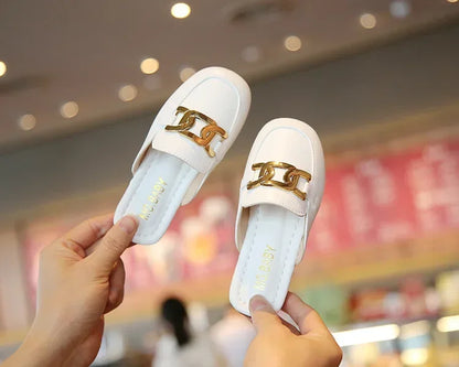 Covered Toes Flat Leather Slippers Flats