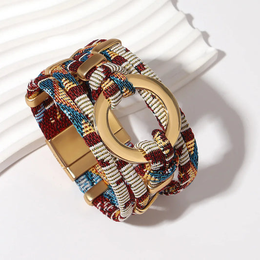 Round Weave Leather Wrap Wide Bracelets