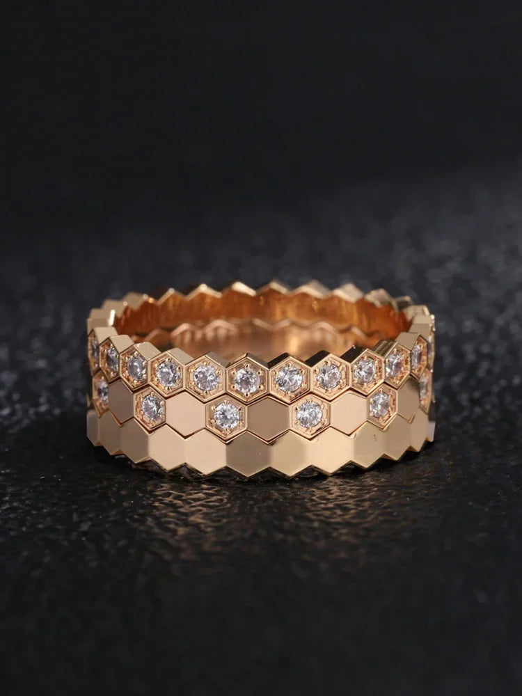 925 Sterling Silver Zircon Honeycomb 3pc Set Ring