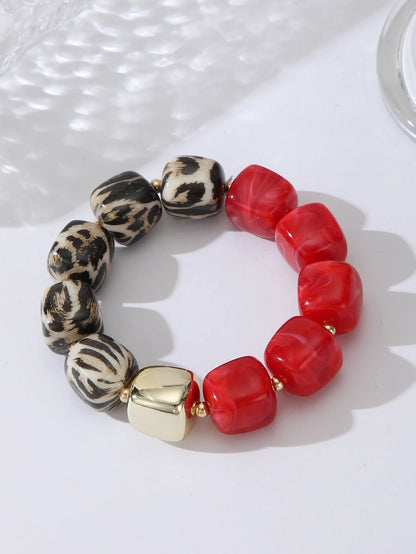 Leopard Print Acrylic Bold Multi color Marbled Resin Bead Large Gold Spacers Bracelets