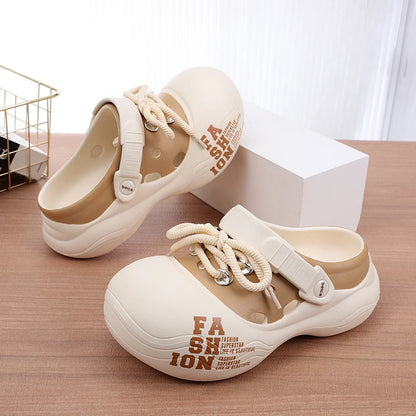 Chunky Platform Flat Striped Closed Toe Thick Slippers