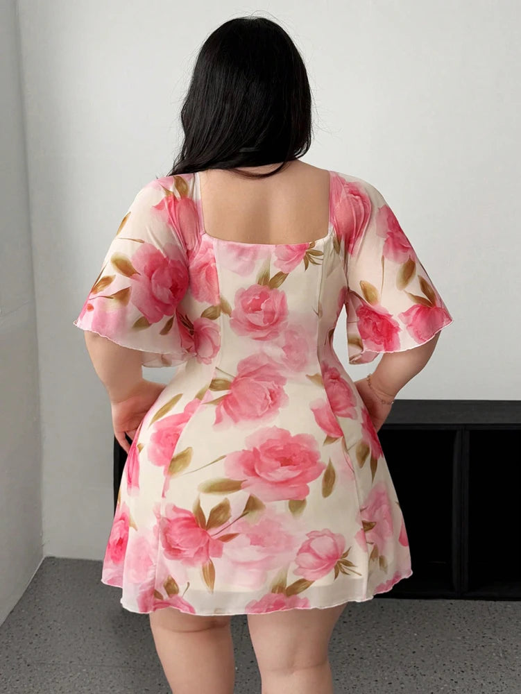 Plus Size Romantic Ruffle Sleeve Dress