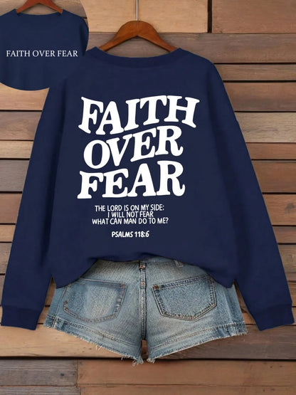Casual Hoodies Faith Over Fear Letter Printing Sweatshirts Pocket Pullovers