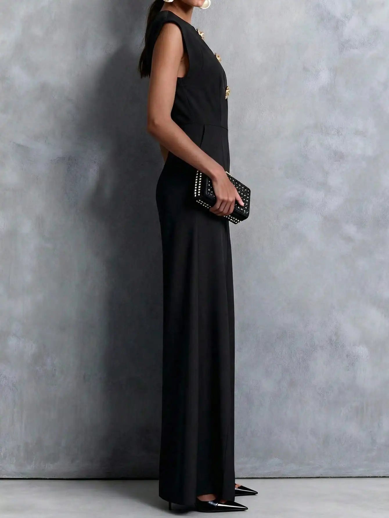 Jumpsuits & Rompers Black Sleeveless Wide Leg