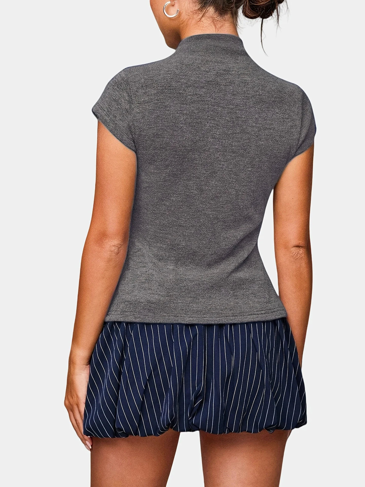 Knitted Turtleneck Top Slim Four-Season Short-Sleeved Cardigan