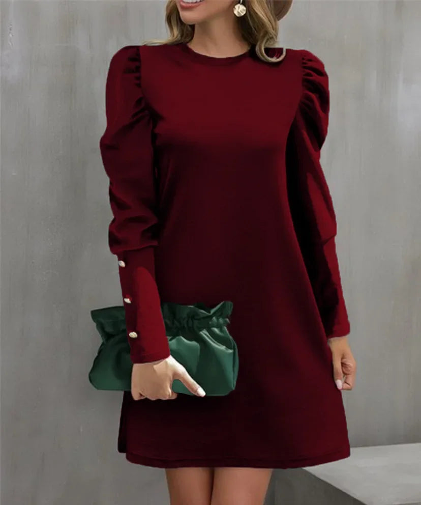 Round Neck Bubble Sleeve Dress