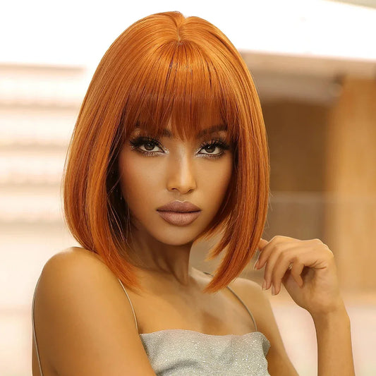 Short straight synthetic Ginger Brown Bob wig