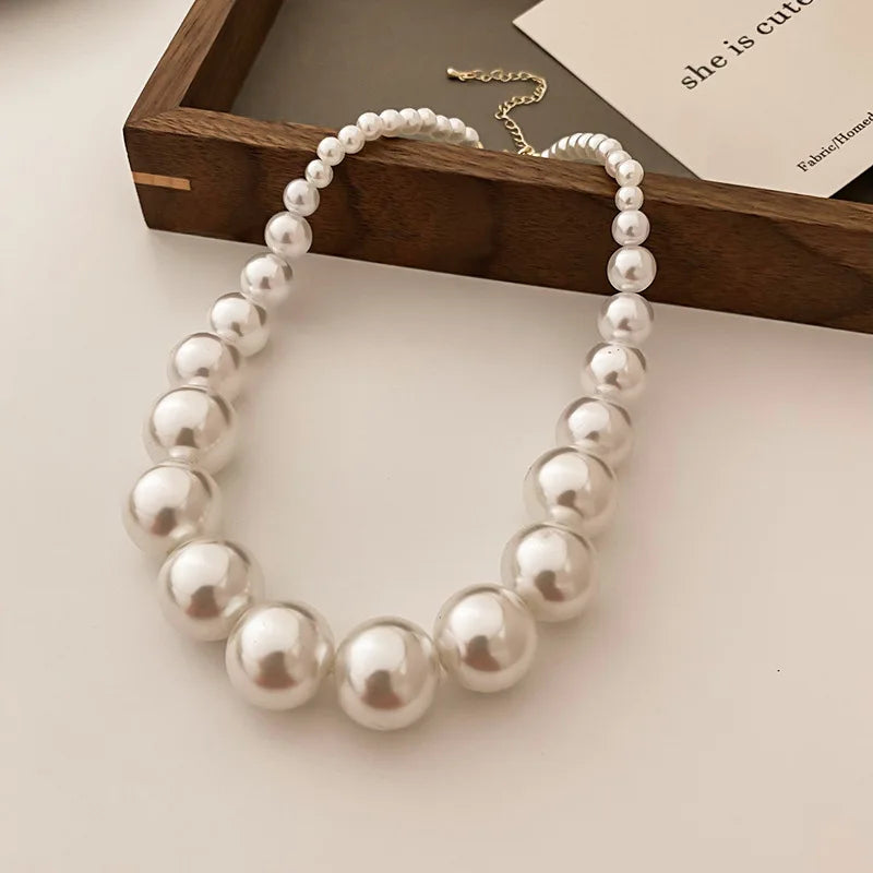 Big Imitation Pearl Necklace Bow Choker Necklace
