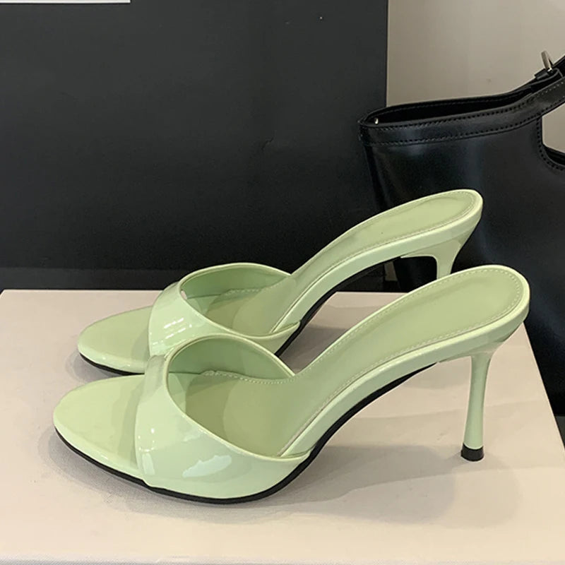 Leather Open Toe Thin High Heels Slipper