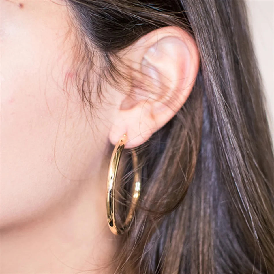 Classic Stainless Steel Ear Buckle Gold Small Large Circle Hoop Earrings