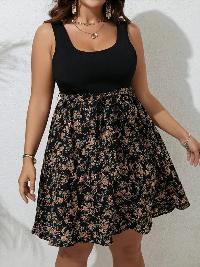 Plus Size Floral Sleeveless Elegant Dress