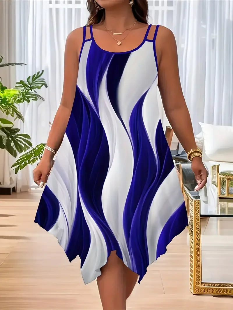 Geometric stripes printed double strap dress