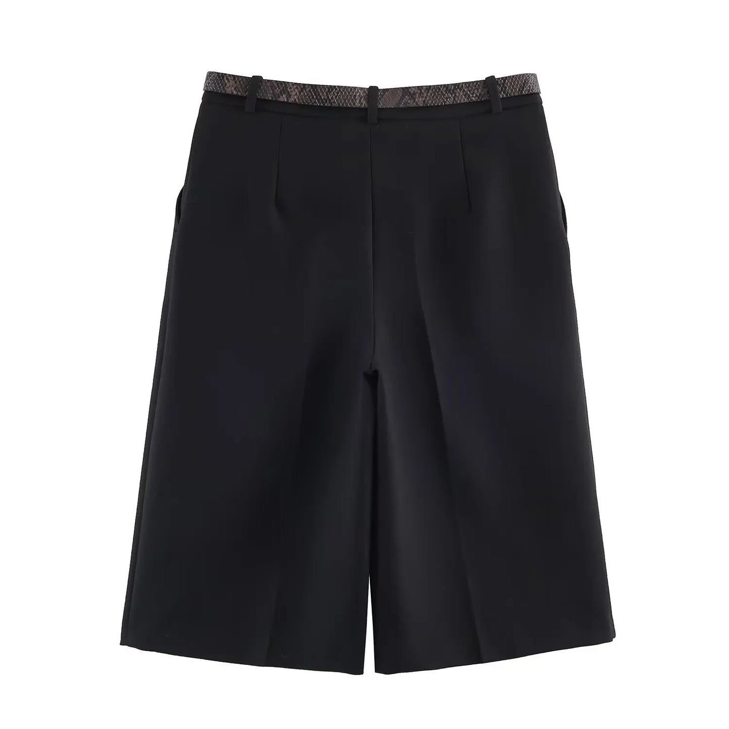 Long Style Casual Shorts Vintage High Waist With Belt Shorts