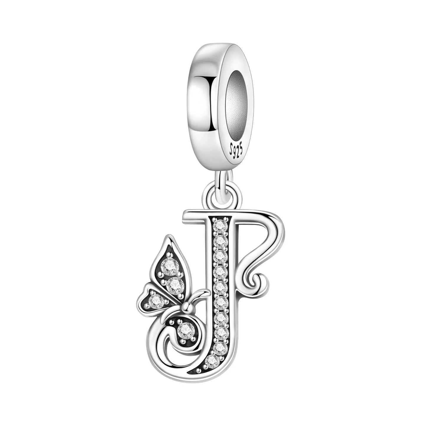 925 Sterling Silver Zircon Butterfly Letter Bracelet