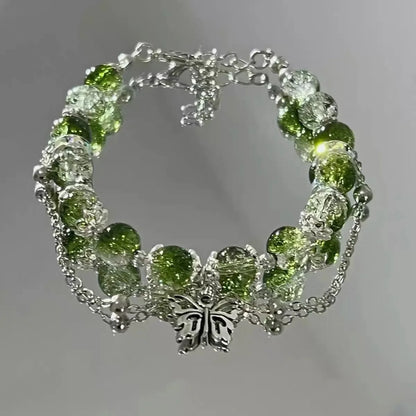 Fairy Butterfly Green Bead Tassels Chain Bracelet
