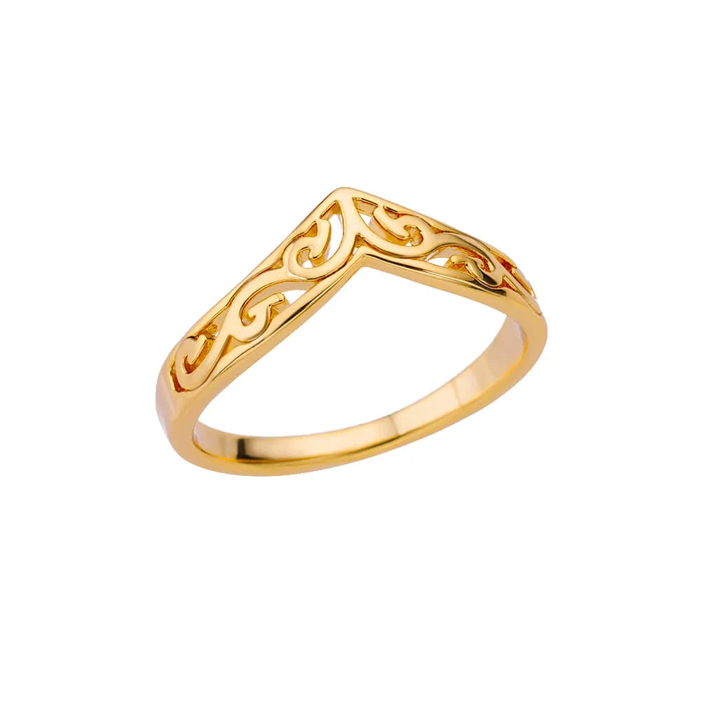 Gold Stainless Steel Coin Broad Surface Elliptical Geometry Rings