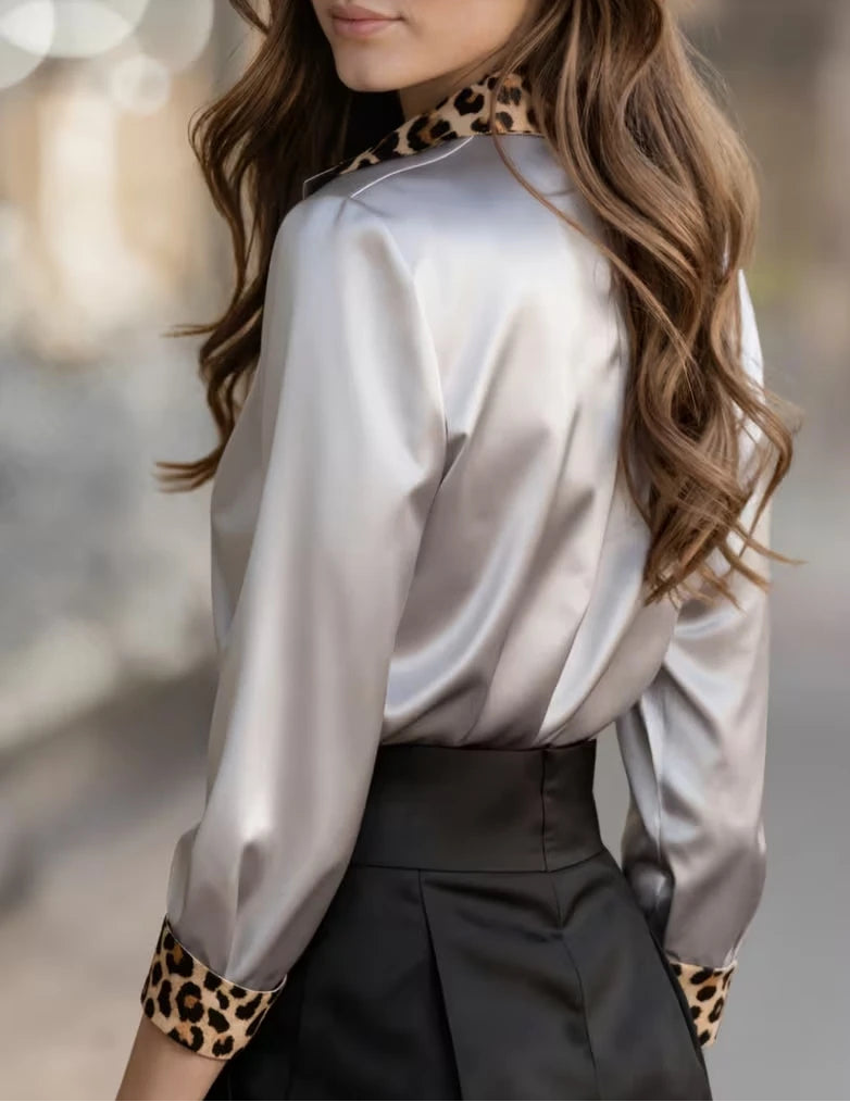 Elegant Long Sleeve Leopard Collar Shirt