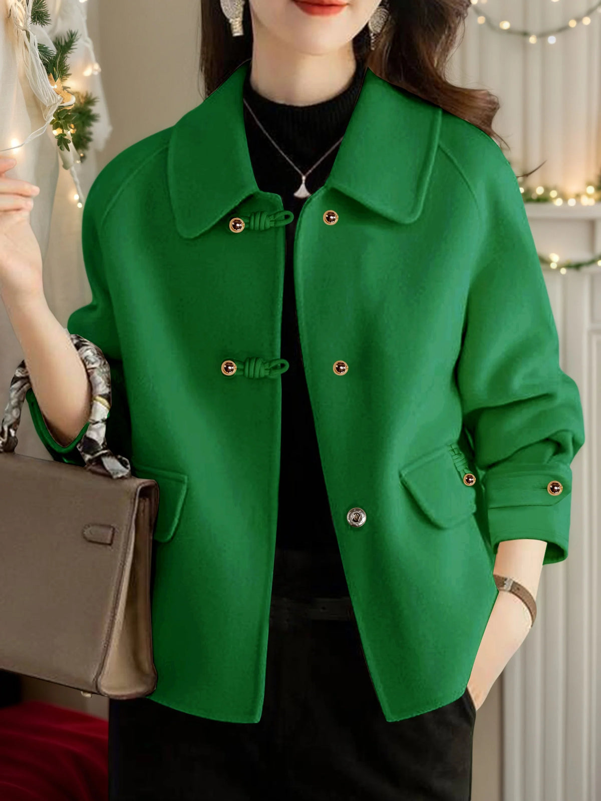 Elegant Solid Short Warm Formal Office Female Coat