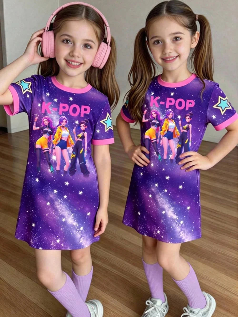 Kpop Cartoon Graphic Funny Short Sleeve Dress