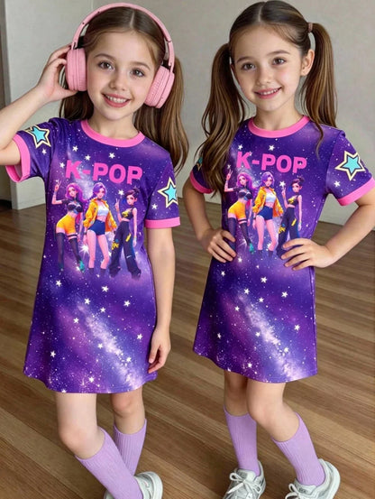 Kpop Cartoon Graphic Funny Short Sleeve Dress