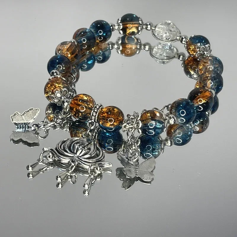 Fairy Butterfly Green Bead Tassels Chain Bracelet