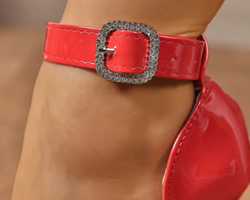 Crystals Belt Buckle Ankle Strap Shoes