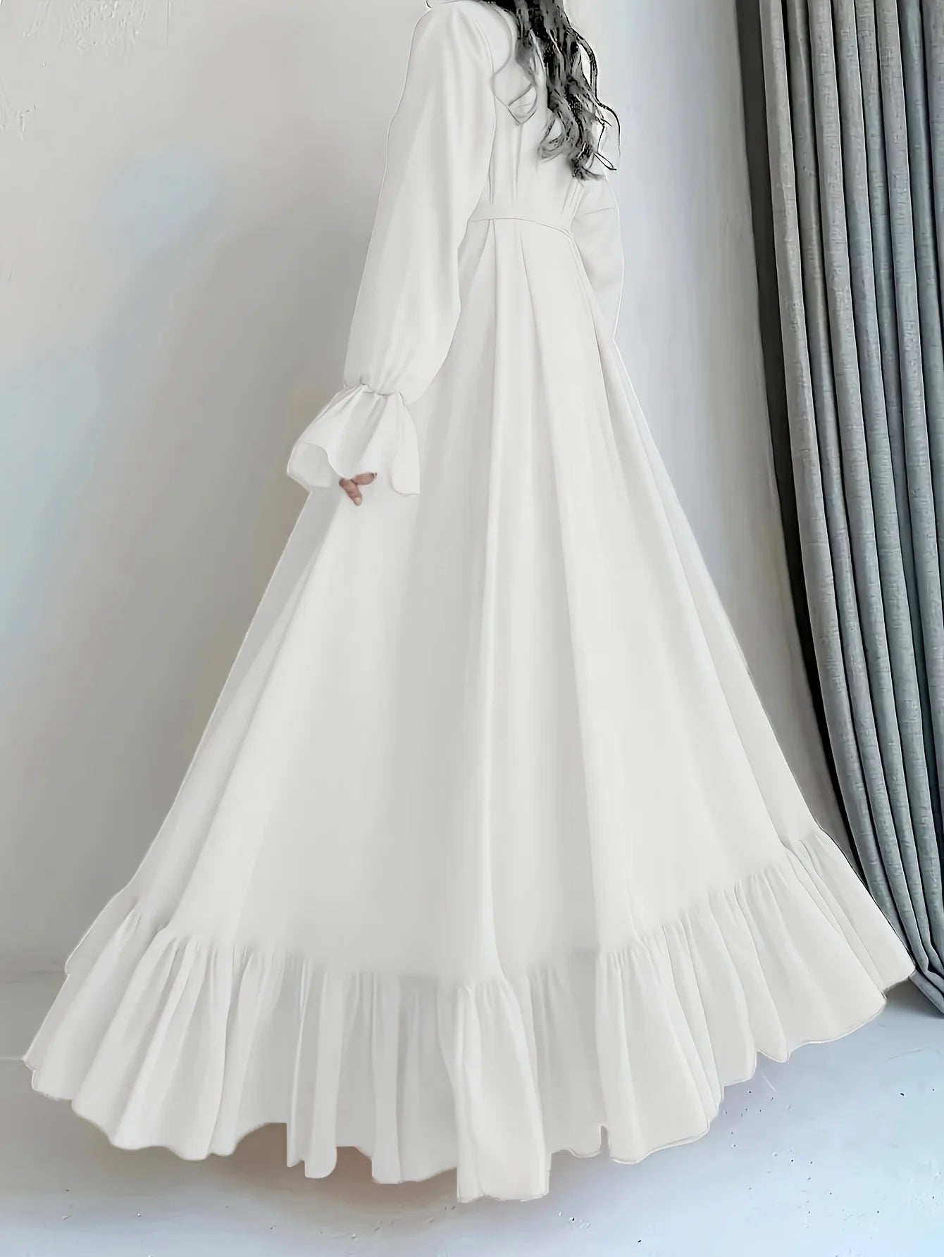 Elegant Solid Color Long Sleeve Dress