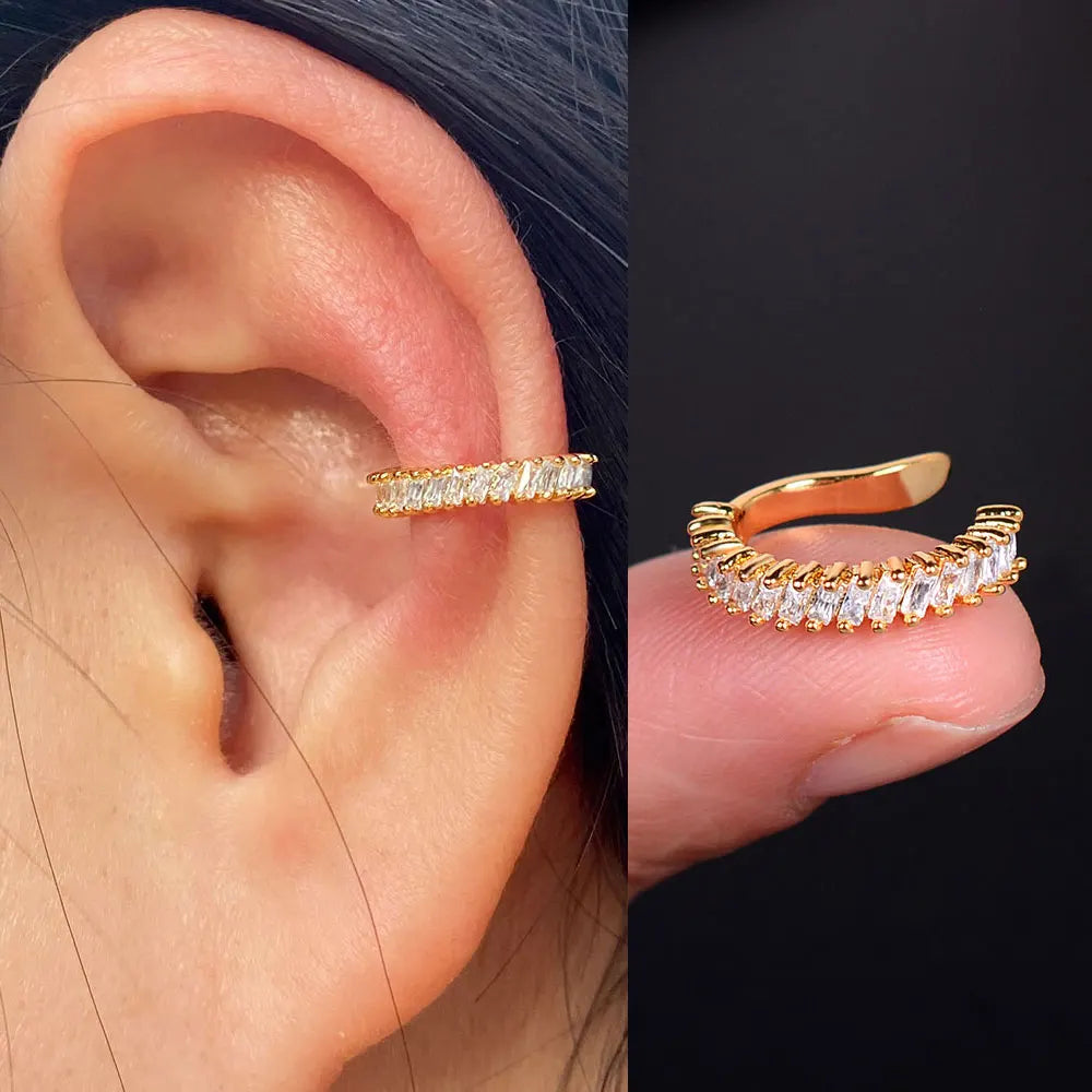 Geometry Crystal CZ  Leaf Clip Earring