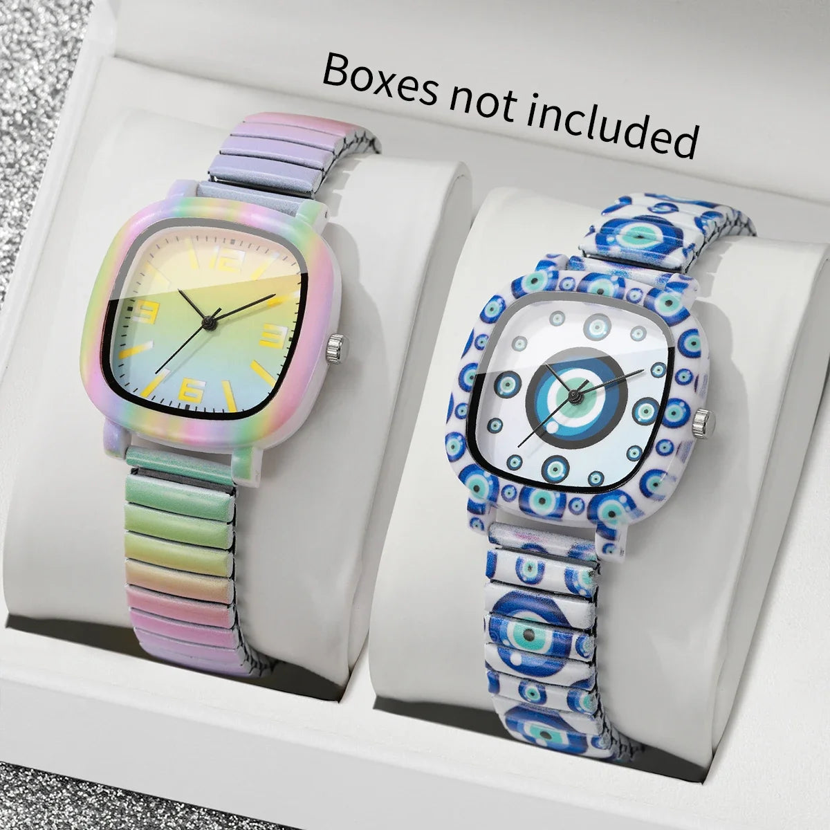 Square Elastic Strap Quartz Wristwatches Set