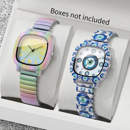 Square Elastic Strap Quartz Wristwatches Set