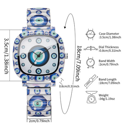 Square Elastic Strap Quartz Wristwatches Set