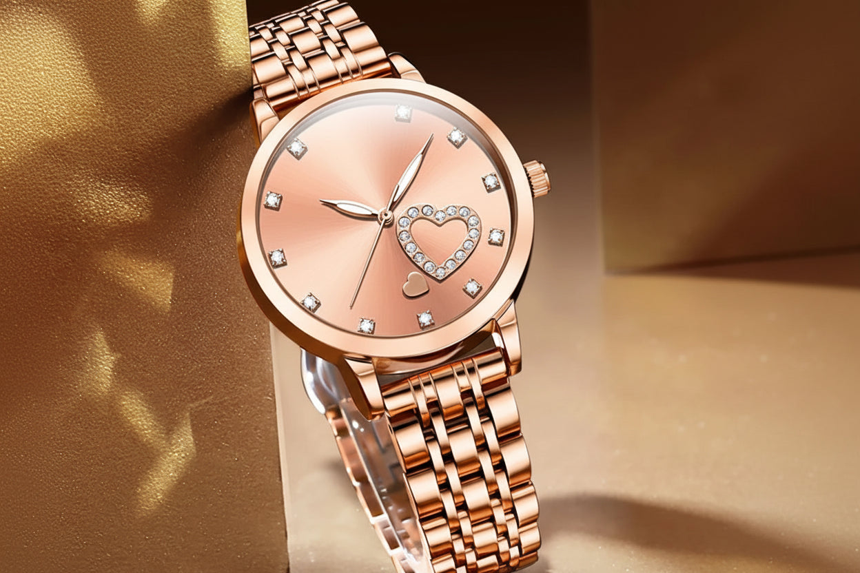 Quartz Stainless steel "Love" Dial Elegant Waterproof Luminous Quartz Watch